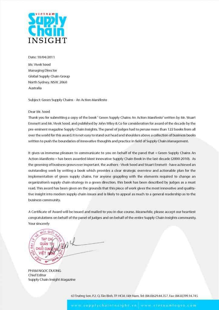 Global Supply Chain Group - letter head award 2010 724x1024 1